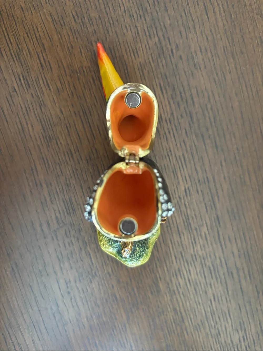 Toucan Enameled Crystal Jeweled Trinket Box